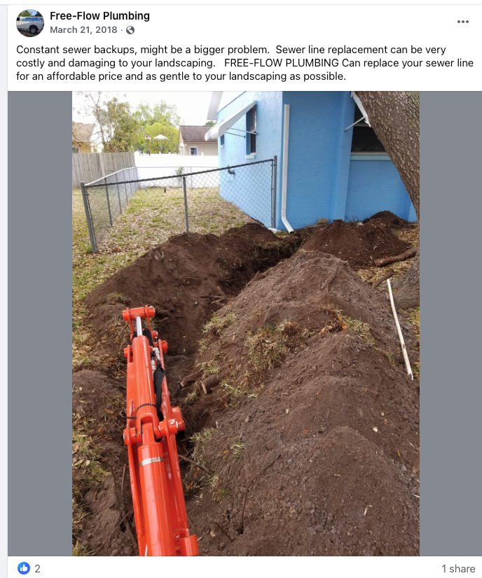 Sewer line excavation and replacement in progress
